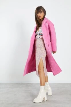 Glamorous Bright Pink Marl Midi Coat With Lapel Collar -Cheap Softly Dressed Store KA6825B CZ66 03