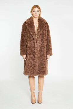Glamorous Walnut Faux-Fur Midi-Coat