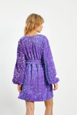Glamorous Purple Sequin Tie Waist Wrap Mini Dress -Cheap Softly Dressed Store KA6890 BE14 02