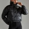 Glamorous Black PU Puffer Cropped-Jacket
