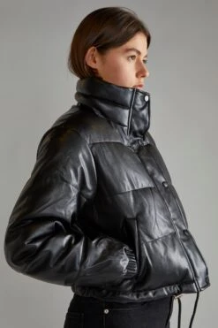 Glamorous Black PU Puffer Cropped-Jacket -Cheap Softly Dressed Store KA6943A 3