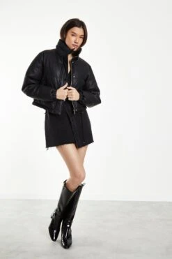 Glamorous Black Cropped Puffer Jacket With Toggles -Cheap Softly Dressed Store KA6943 BK 03