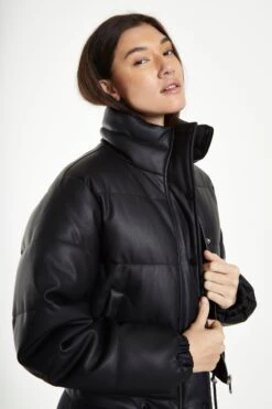 Glamorous Black Cropped Puffer Jacket With Toggles -Cheap Softly Dressed Store KA6943 BK 04