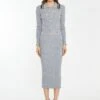 Glamorous Grey-Marl Rib-Knit Midi-Skirt