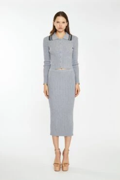 Glamorous Grey-Marl Rib-Knit Midi-Skirt