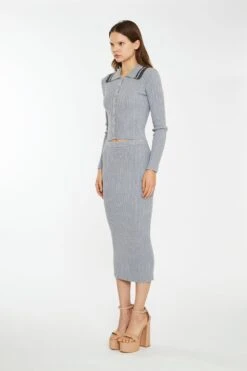 Glamorous Grey-Marl Rib-Knit Midi-Skirt -Cheap Softly Dressed Store KA6961 GML 03