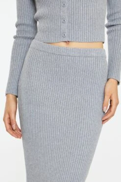 Glamorous Grey-Marl Rib-Knit Midi-Skirt -Cheap Softly Dressed Store KA6961 GML 04
