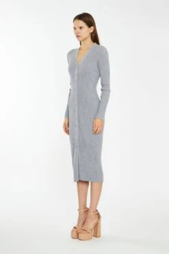 Glamorous Grey-Marl Button-Down Knitted Midi-Dress -Cheap Softly Dressed Store KA6962 GML 03