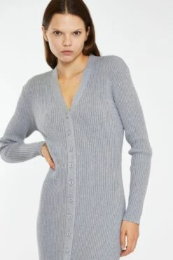 Glamorous Grey-Marl Button-Down Knitted Midi-Dress -Cheap Softly Dressed Store KA6962 GML 04