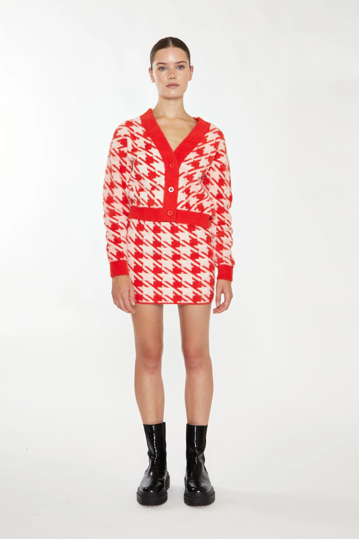 Glamorous Orange Cream Dogtooth Print Mini Skirt 2 Glamorous Orange Cream Dogtooth Print Mini Skirt - Image 2