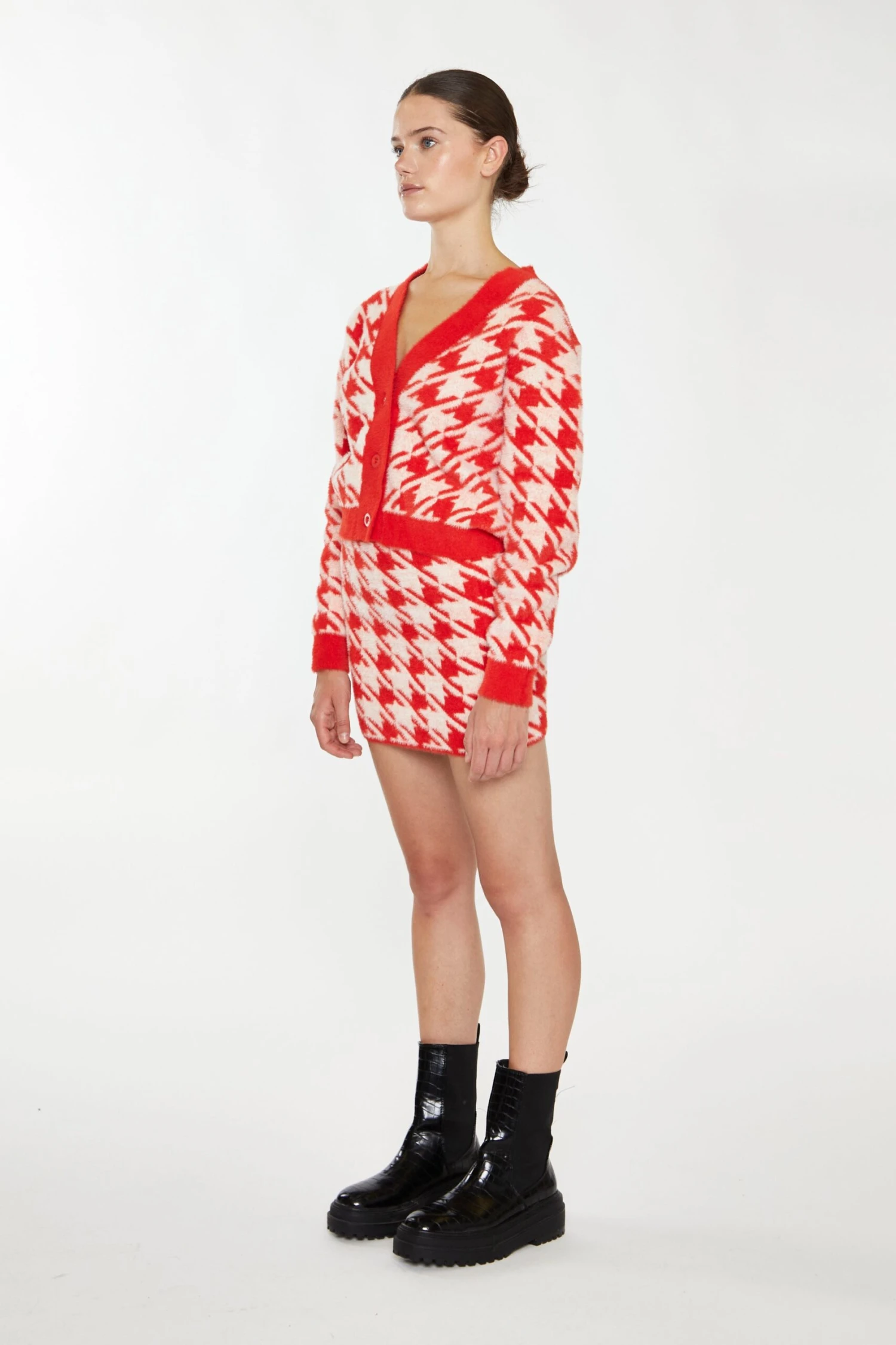 Glamorous Orange Cream Dogtooth Print Mini Skirt 4 Glamorous Orange Cream Dogtooth Print Mini Skirt - Image 4