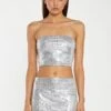 Glamorous Silver-Sequin Peplum Mini-Skirt