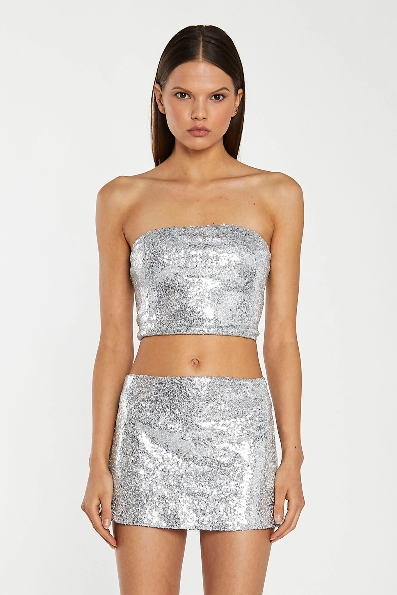 Glamorous Silver-Sequin Peplum Mini-Skirt 1 Glamorous Silver-Sequin Peplum Mini-Skirt