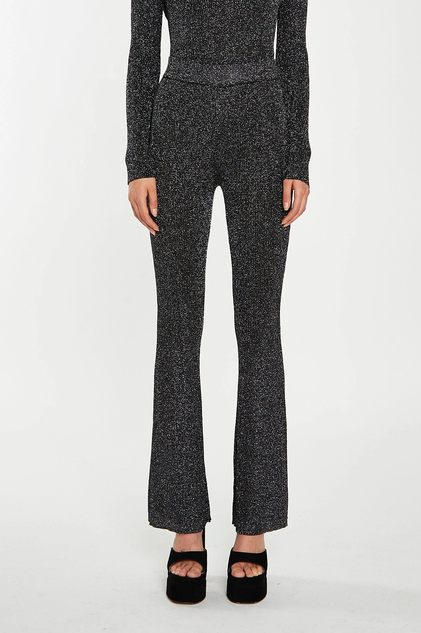 Glamorous Black-Silver Rib Flared Trousers 4 Glamorous Black-Silver Rib Flared Trousers - Image 4