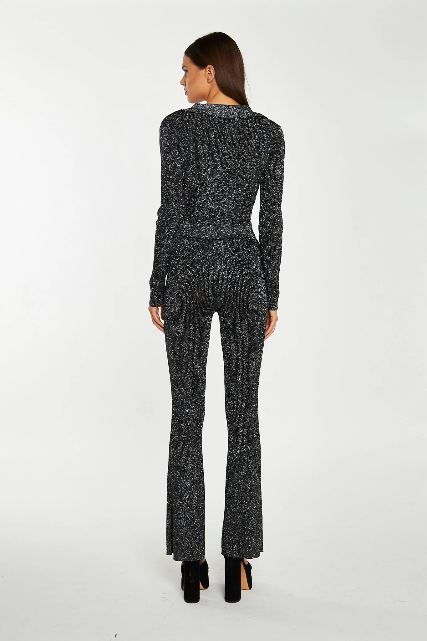 Glamorous Black-Silver Rib Flared Trousers 2 Glamorous Black-Silver Rib Flared Trousers - Image 2