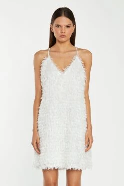 Glamorous White Glitter Fringe Mini-Dress -Cheap Softly Dressed Store KA7116 WHI 01copy