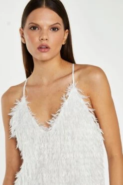 Glamorous White Glitter Fringe Mini-Dress -Cheap Softly Dressed Store KA7116 WHI 04
