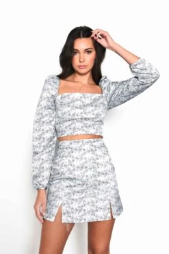 Glamorous Mint Floral Mini Skirt With Front Splits