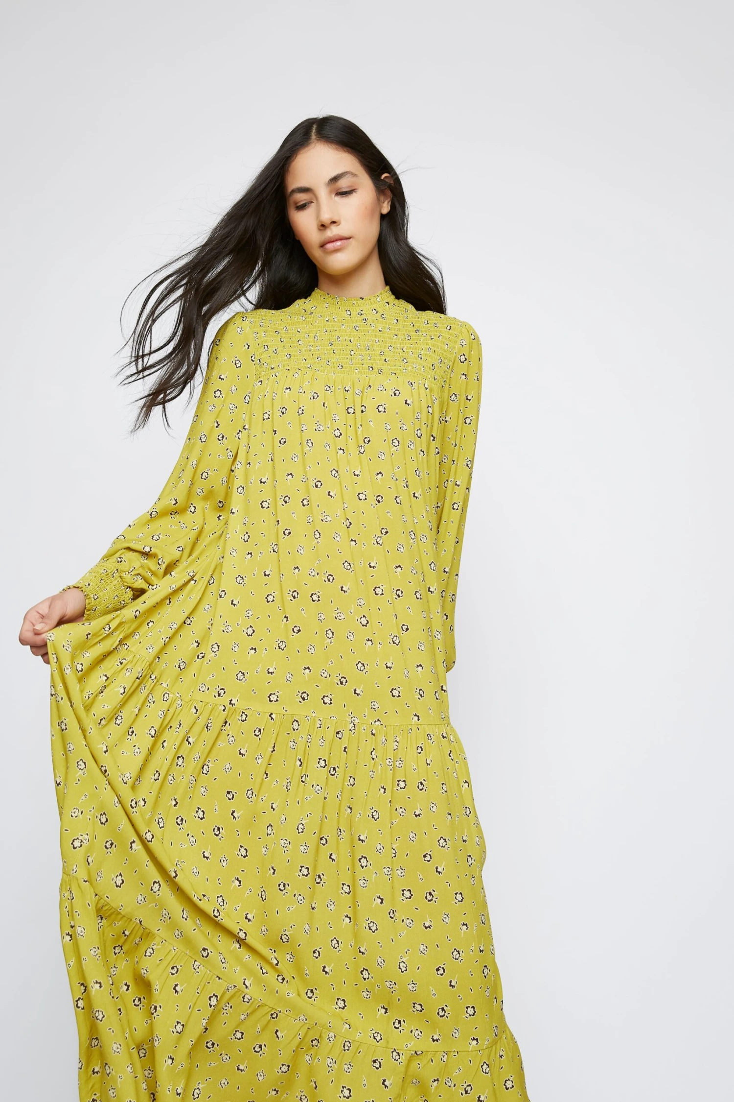 Glamorous Chartreuse Ditsy High Neck Shift Midi Dress 2 Glamorous Chartreuse Ditsy High Neck Shift Midi Dress - Image 2