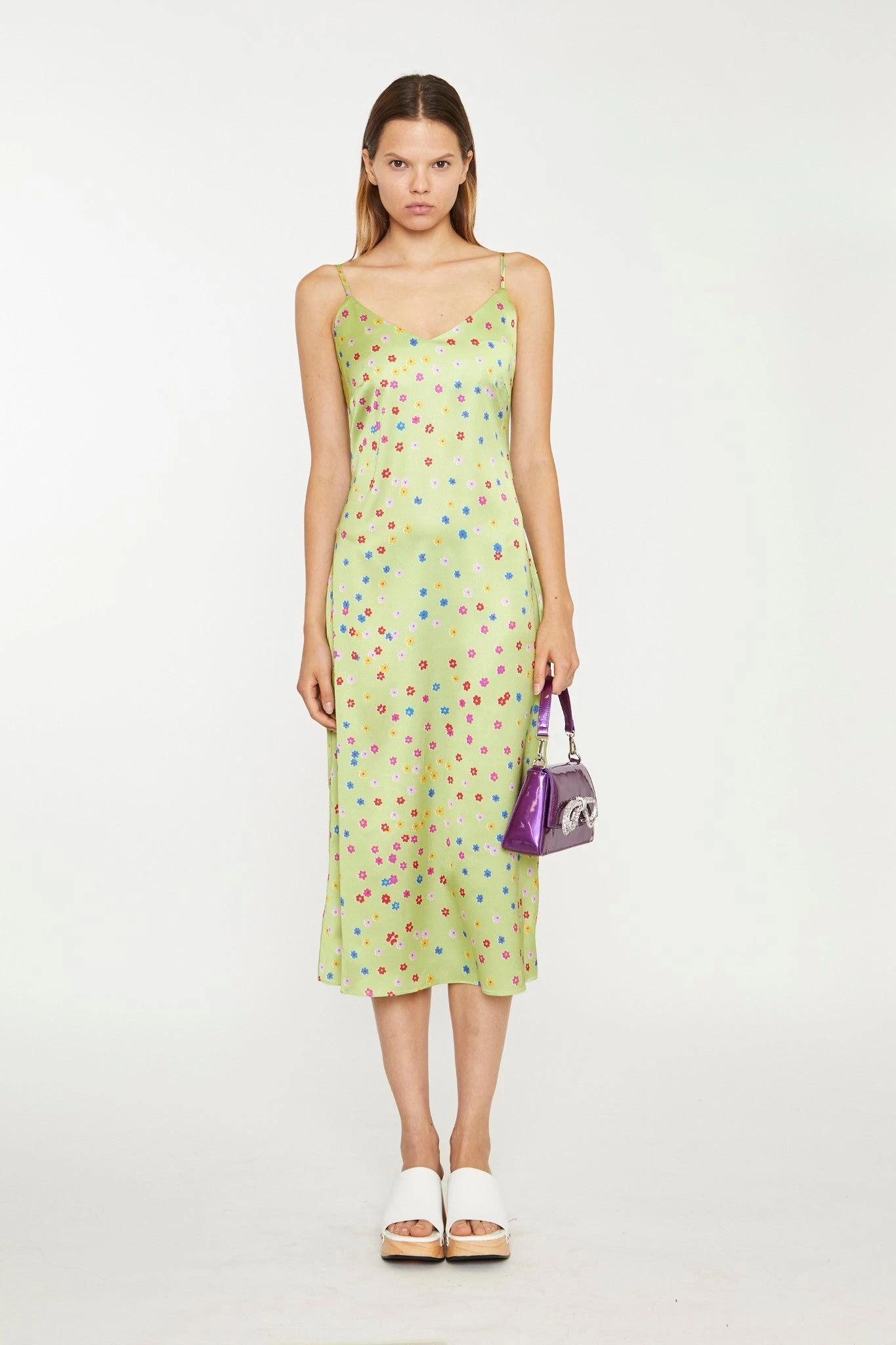 Glamorous Lime-Multi Daisy Bias-Cut Slip Midi-Dress 1 Glamorous Lime-Multi Daisy Bias-Cut Slip Midi-Dress
