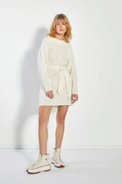 Glamorous Bone Belted Knitted Mini Dress