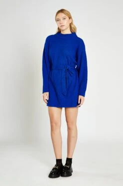 Glamorous Royal Blue Knitted Mini Dress With Tie Belt -Cheap Softly Dressed Store LC1029 ROY 03