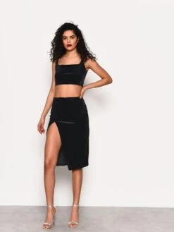 Glamorous Black Velvet Crop Top