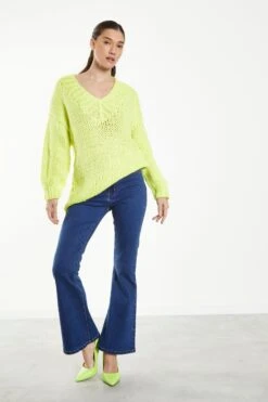 Glamorous Neon Lime Oversized V-Neck Jumper -Cheap Softly Dressed Store LC1357 NL 03