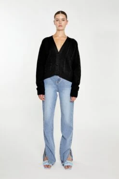 Glamorous Black Button Down Cable Knit Cardigan