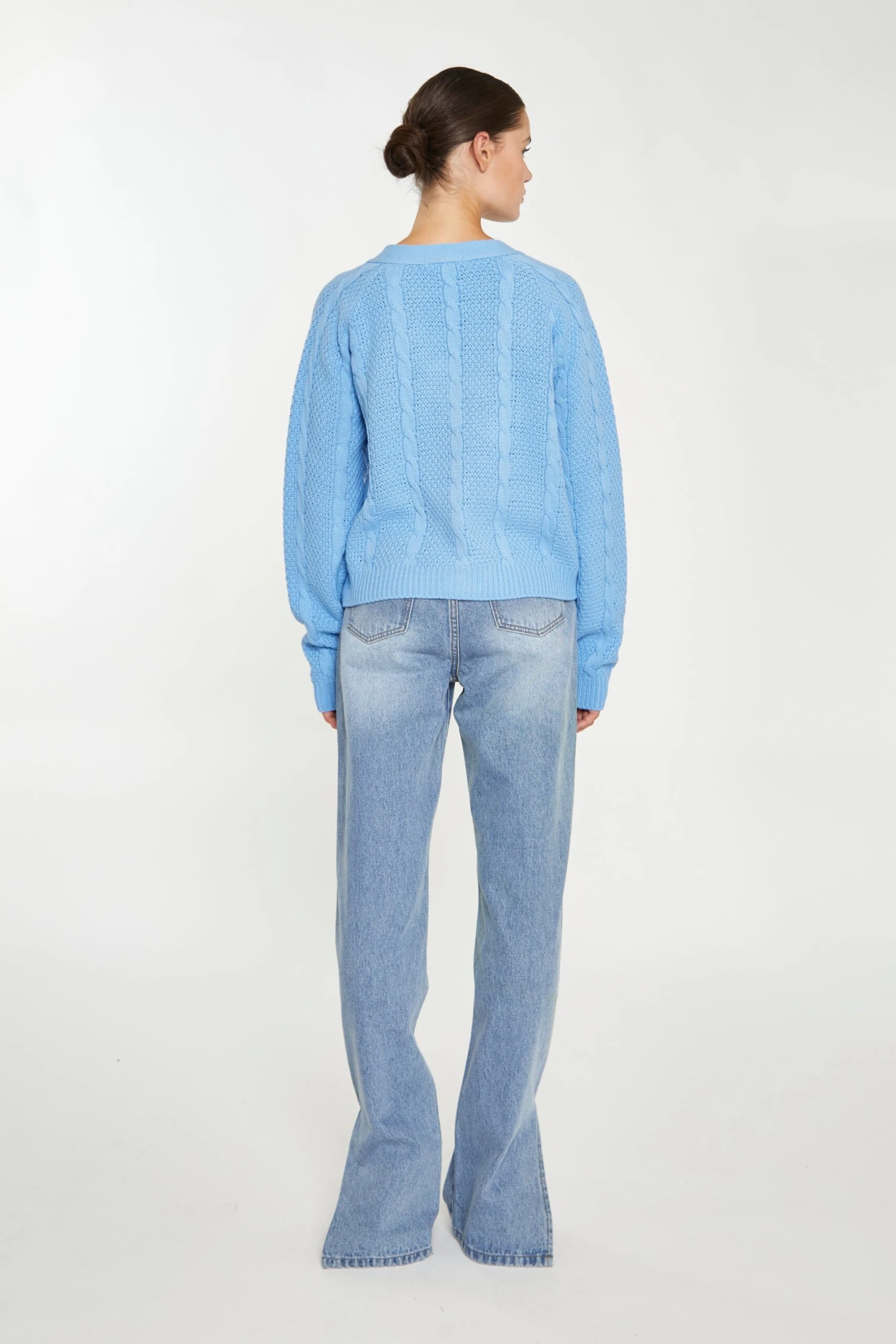 Glamorous Cornflower Blue Button Down Cable Knit Cardigan 2 Glamorous Cornflower Blue Button Down Cable Knit Cardigan - Image 2