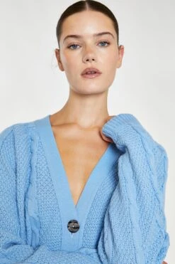 Glamorous Cornflower Blue Button Down Cable Knit Cardigan 7 Glamorous Cornflower Blue Button Down Cable Knit Cardigan -Cheap Softly Dressed Store LC1418 G15 04