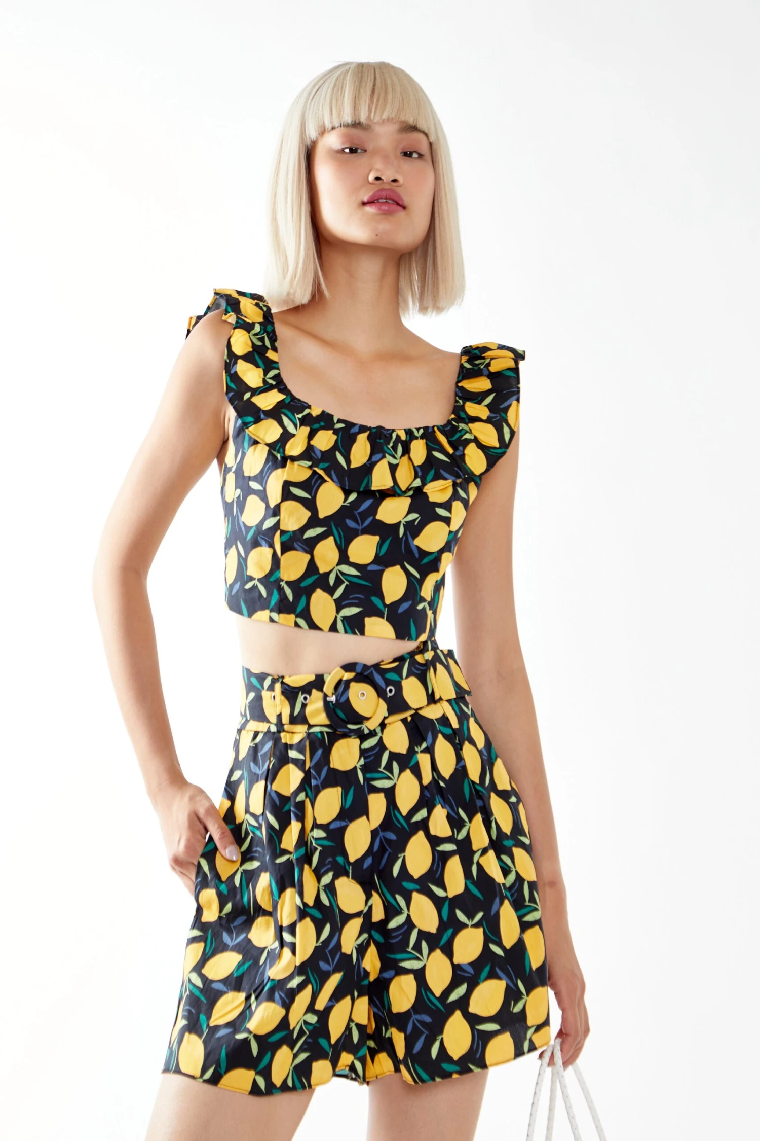 Glamorous Lemon Print Square Neck Ruffle Crop Top 2 Glamorous Lemon Print Square Neck Ruffle Crop Top - Image 2