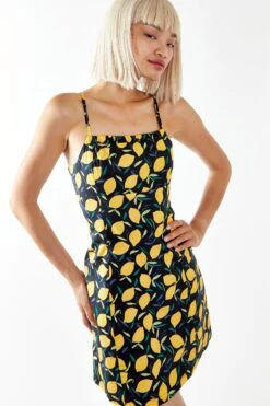 Glamorous Lemon Print Strappy Fitted Mini Dress