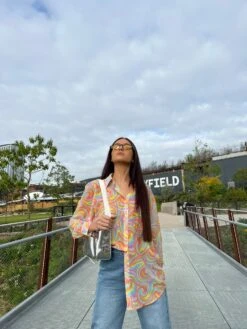 Glamorous Rainbow Swirl Button-Front Long Sleeve -shirt 8 Glamorous Rainbow Swirl Button-Front Long Sleeve -shirt -Cheap Softly Dressed Store NW0079 DL39 04