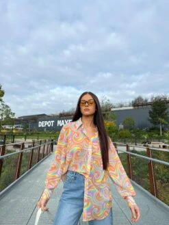 Glamorous Rainbow Swirl Button-Front Long Sleeve -shirt 9 Glamorous Rainbow Swirl Button-Front Long Sleeve -shirt -Cheap Softly Dressed Store NW0079 DL39 05