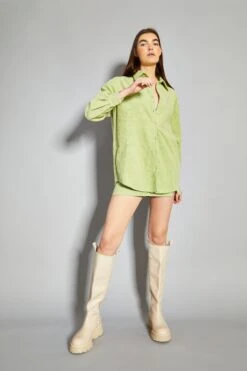 Glamorous Pistachio Corduroy Button Front Shirt -Cheap Softly Dressed Store NW0079B DC88 03