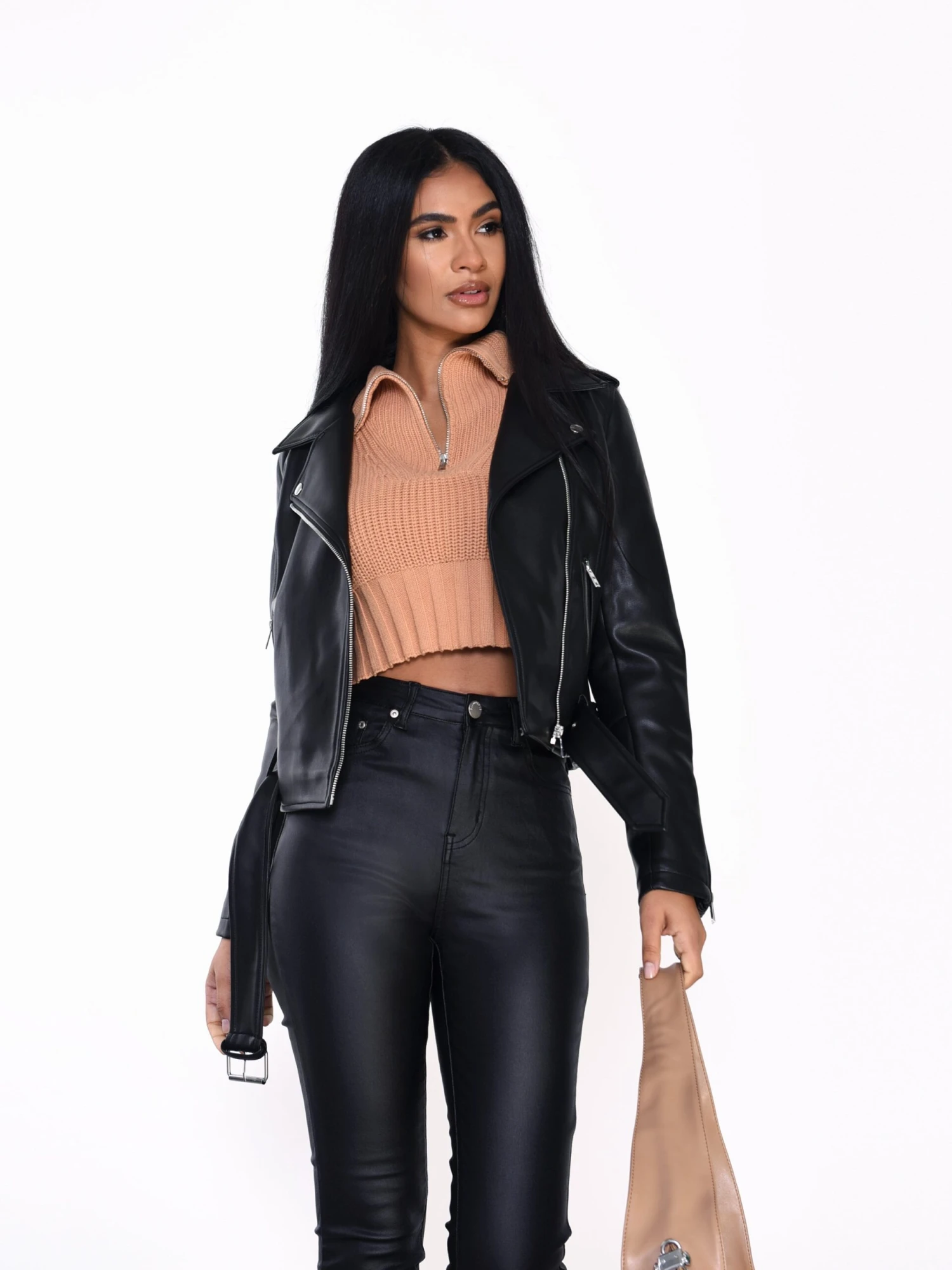 Glamorous Black PU Aviator Jacket 1 Glamorous Black PU Aviator Jacket