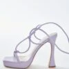 Glamorous Lilac Lace Up Flared Heels