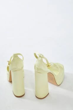 Glamorous Lemon Satin Open Toe Platform Heels -Cheap Softly Dressed Store SHOES 1506