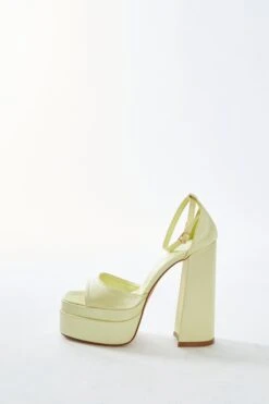Glamorous Lemon Satin Open Toe Platform Heels -Cheap Softly Dressed Store SHOES 1507