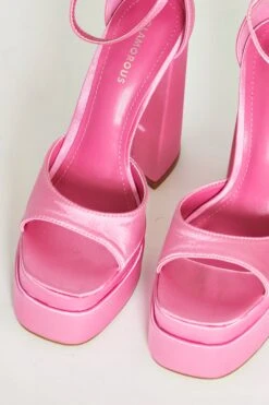 Glamorous Pink Satin Open Toe Platform Heels -Cheap Softly Dressed Store SHOES 20 a62382be af44 4aa8 b01e d55dbf3f9007