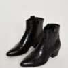 Glamorous Black Croc Western Block Heel Ankle Boots