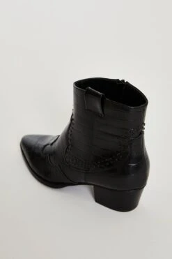 Glamorous Black Croc Western Block Heel Ankle Boots -Cheap Softly Dressed Store Shoes 014