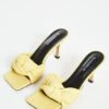 Glamorous Knot Front Mid Heel Mule Sandals In Yellow