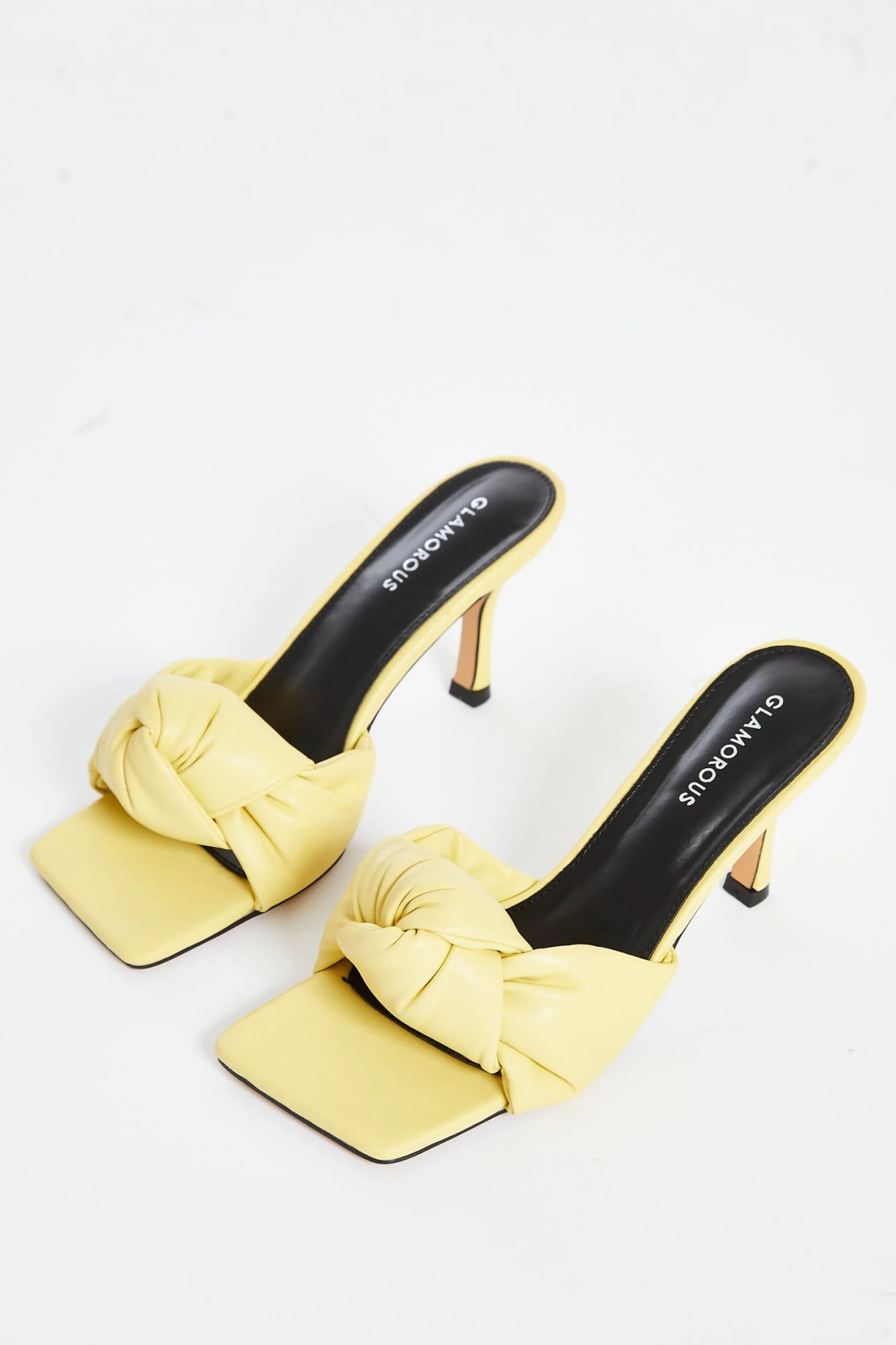Glamorous Knot Front Mid Heel Mule Sandals In Yellow 1 Glamorous Knot Front Mid Heel Mule Sandals In Yellow