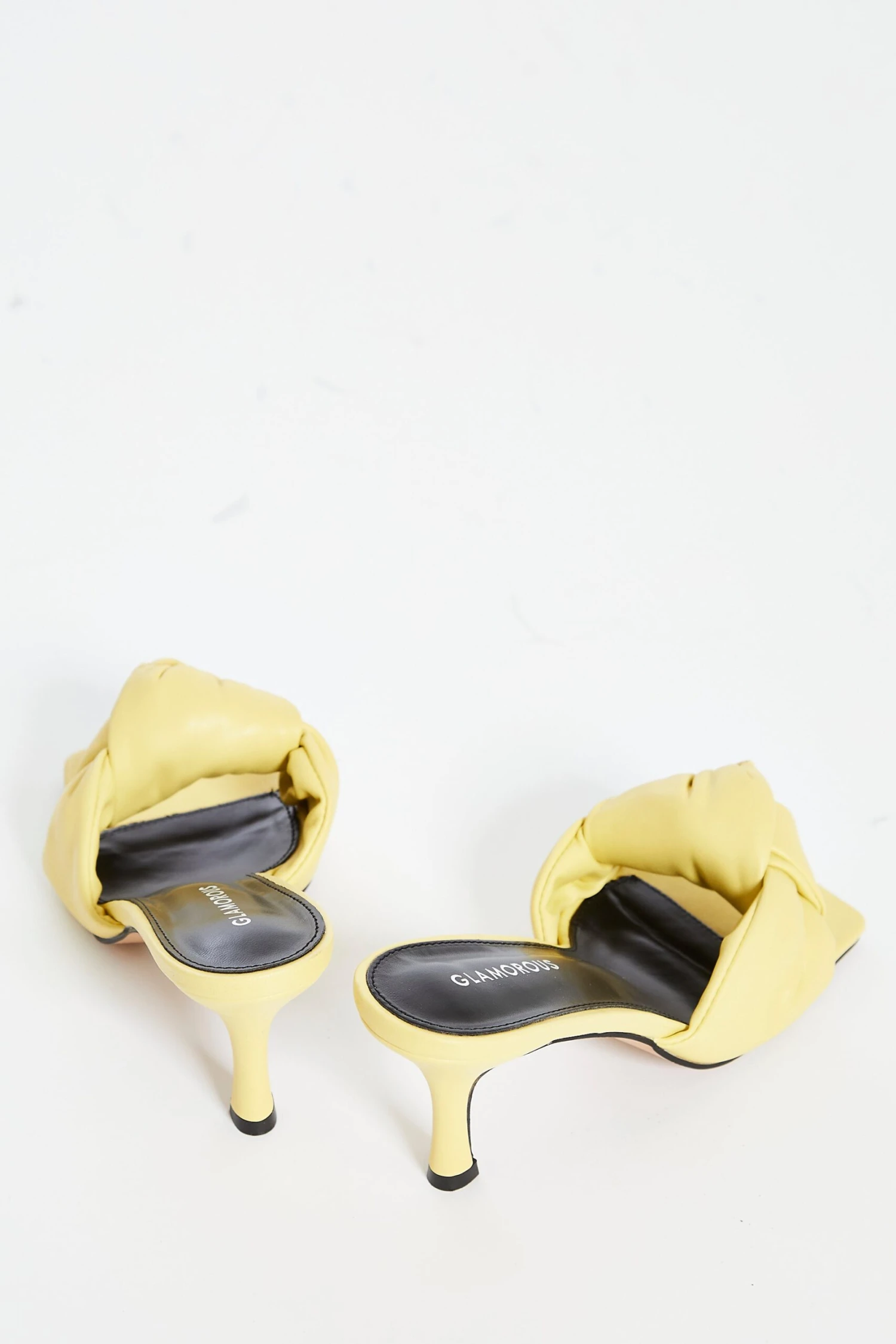 Glamorous Knot Front Mid Heel Mule Sandals In Yellow 4 Glamorous Knot Front Mid Heel Mule Sandals In Yellow - Image 4
