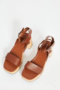 Glamorous Tan Open Toe Block Heel Sandals