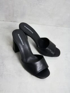 Glamorous Black Faux Leather Block Heels -Cheap Softly Dressed Store TD14.10.2147354