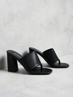 Glamorous Black Square Toe Strappy Chunky Heels -Cheap Softly Dressed Store TD14.10.2147412