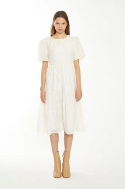 Glamorous Cream Peach Ditsy Organza Midi-Dress